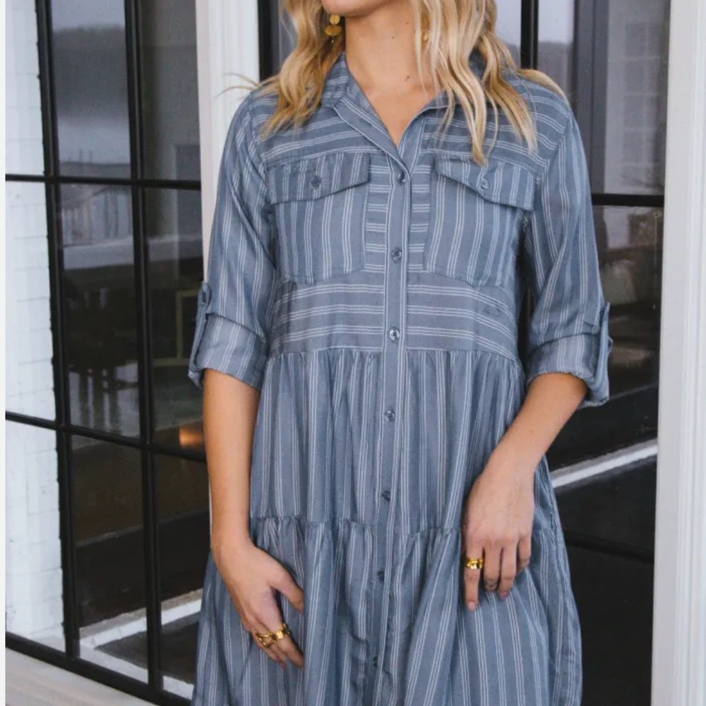 Striped Blue Button-Up Dress